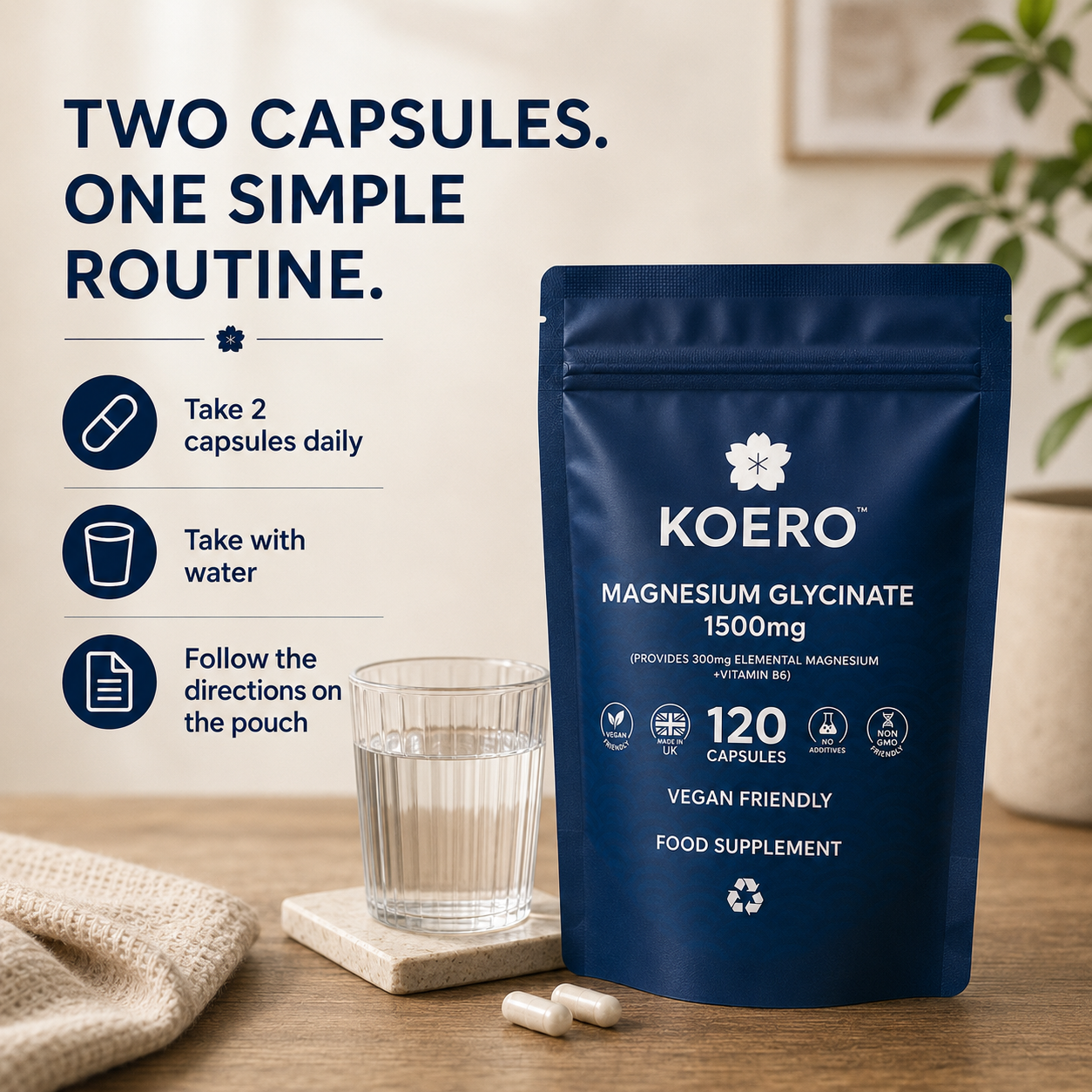KOERO Magnesium Glycinate daily serving of two capsules
