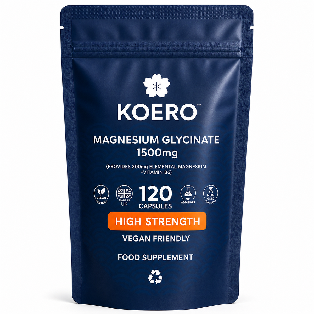 KOERO Magnesium Glycinate 1,500 mg + Vitamin B6, 120 capsules