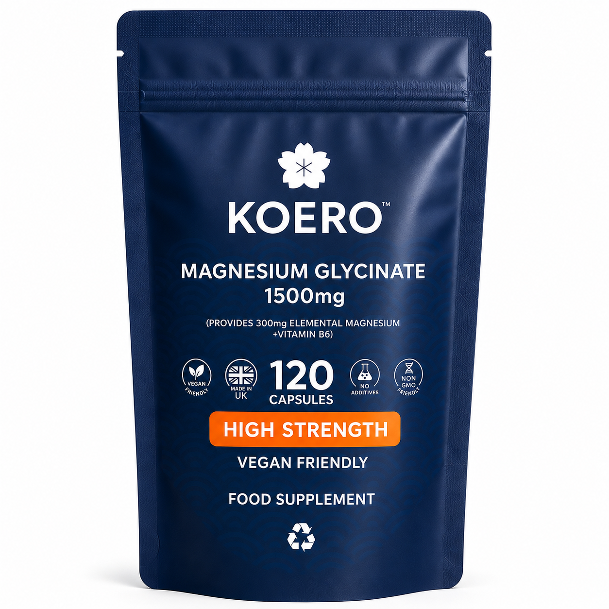 KOERO Magnesium Glycinate 1500mg + Vitamin B6 120 capsules