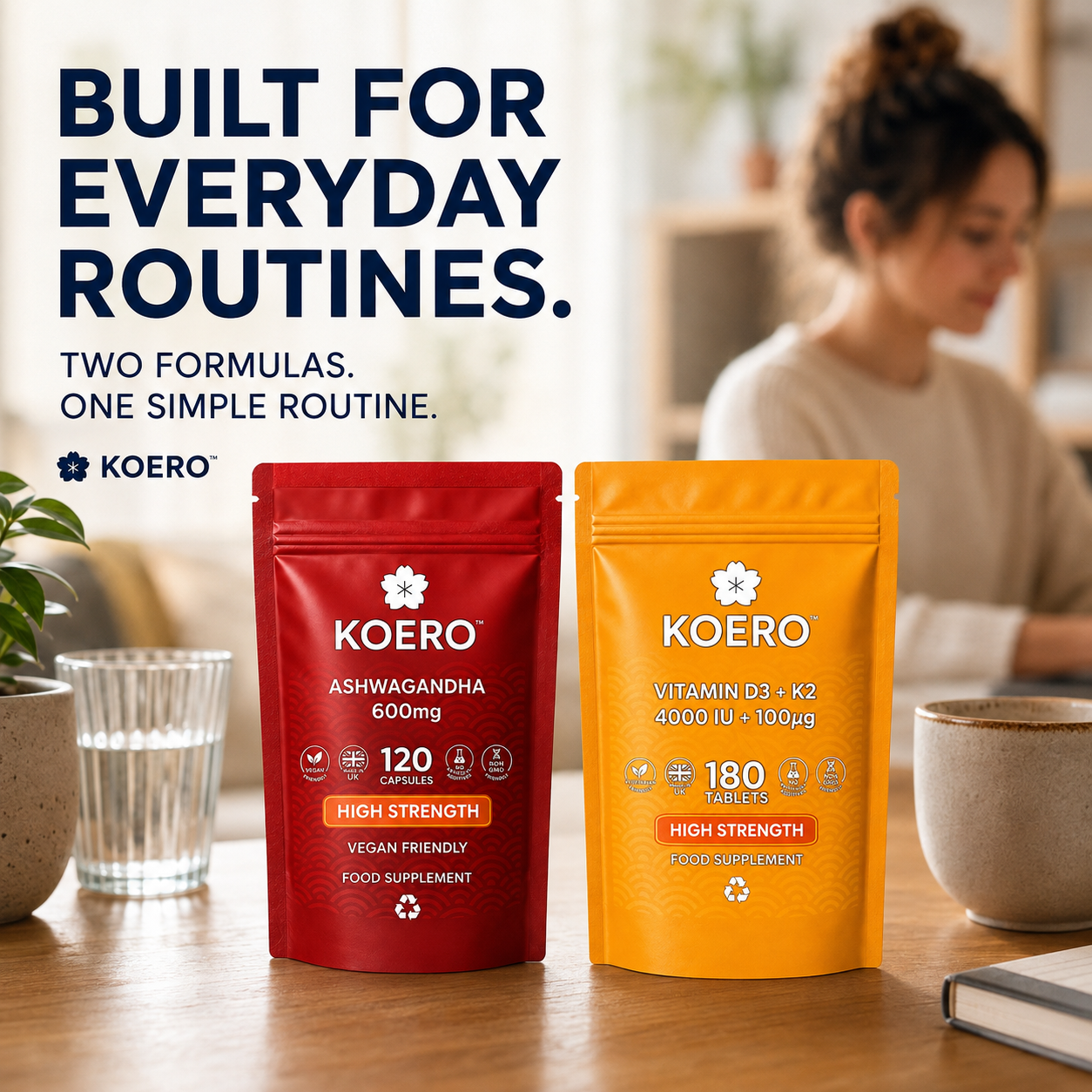 KOERO Ashwagandha + Vitamin D3 & K2 bundle
