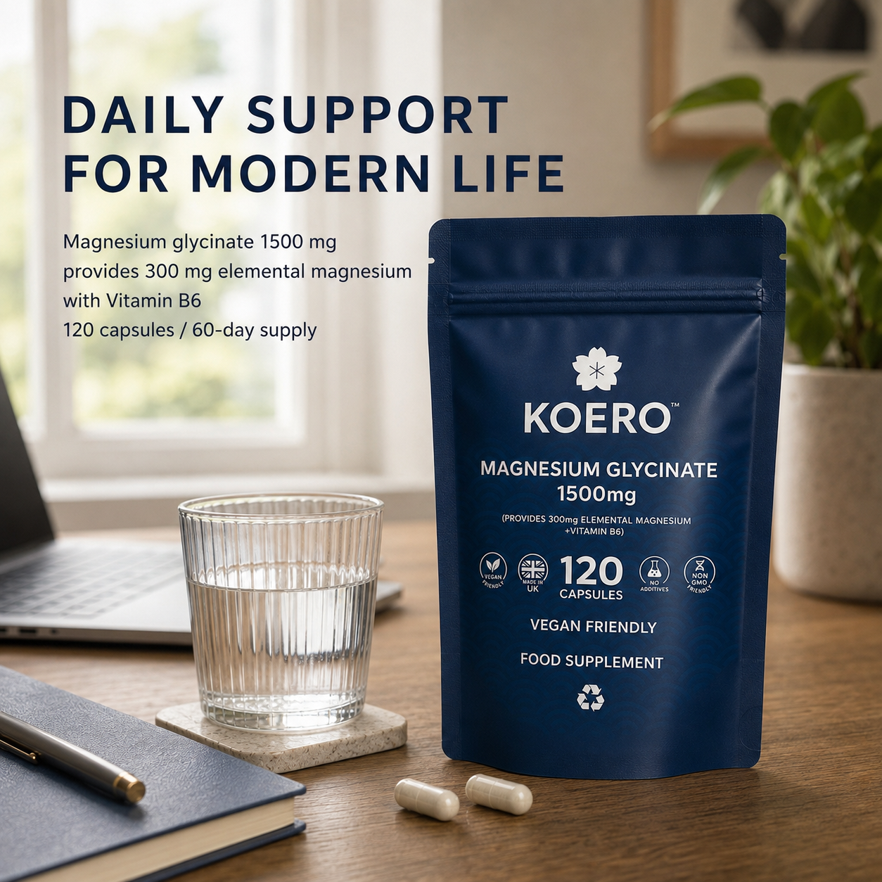 KOERO Magnesium Glycinate daily serving of two capsules