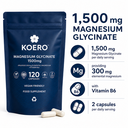 KOERO Magnesium Glycinate providing 1500mg magnesium glycinate and 300mg elemental magnesium
