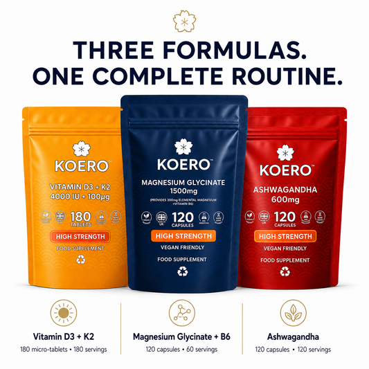 KOERO Complete Stack with Magnesium, Ashwagandha and Vitamin D3 + K2