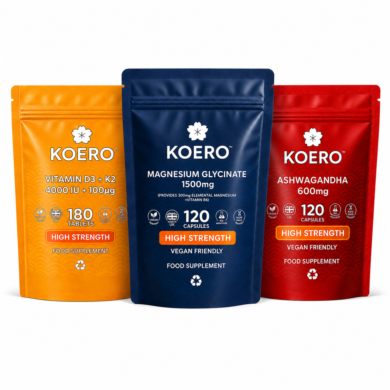 KOERO Complete Stack with Magnesium, Ashwagandha and Vitamin D3 + K2