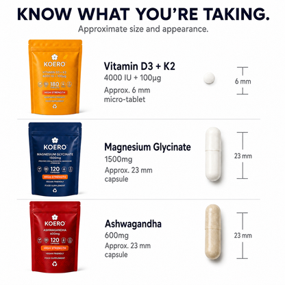 KOERO Complete Stack with Magnesium, Ashwagandha and Vitamin D3 + K2