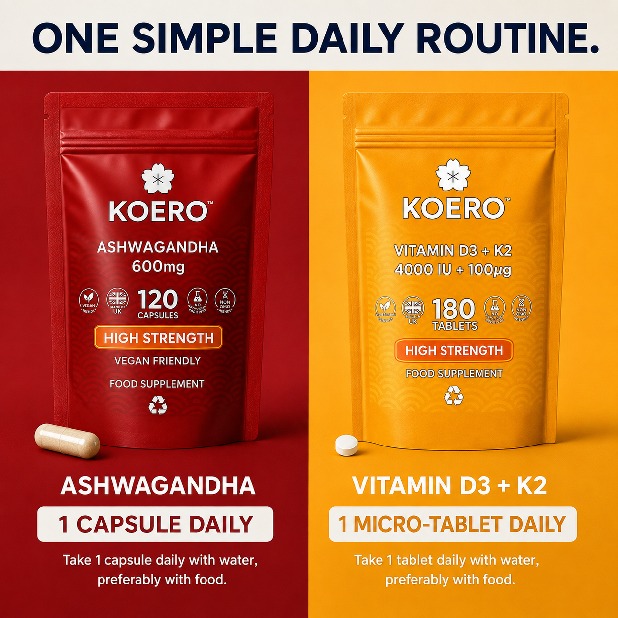 KOERO Ashwagandha + Vitamin D3 & K2 bundle