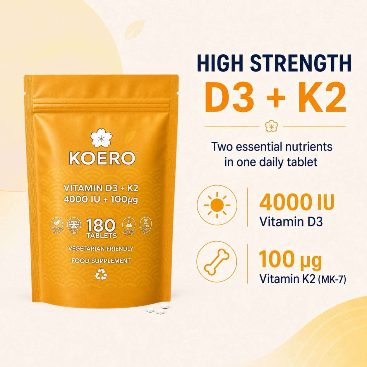 KOERO Vitamin D3 4000 IU and Vitamin K2 MK-7 100 µg