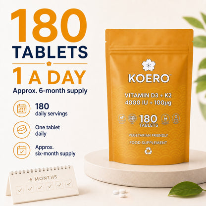 KOERO Vitamin D3 + K2 180 tablets providing 180 daily servings