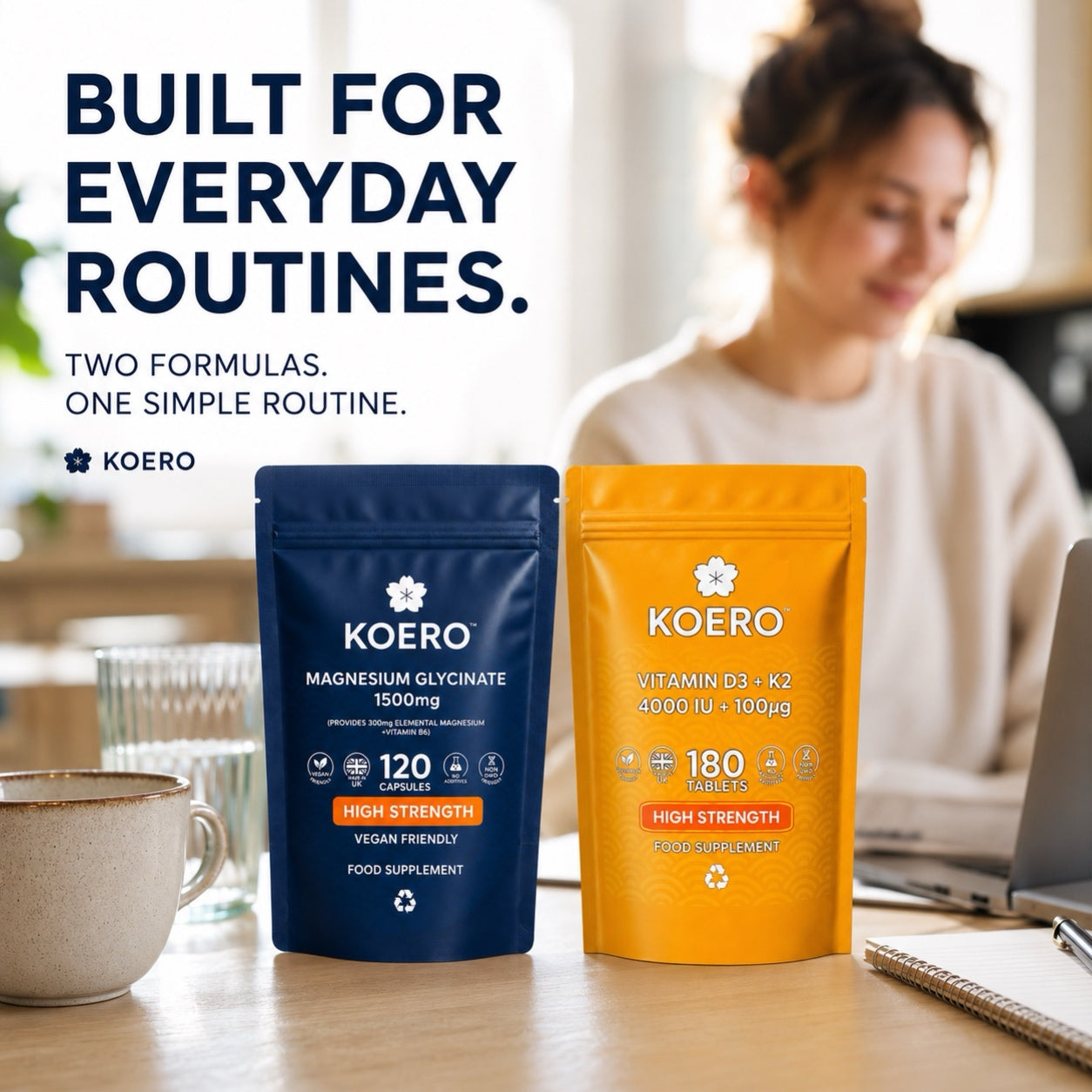 KOERO Magnesium Glycinate + Vitamin D3 & K2 bundle