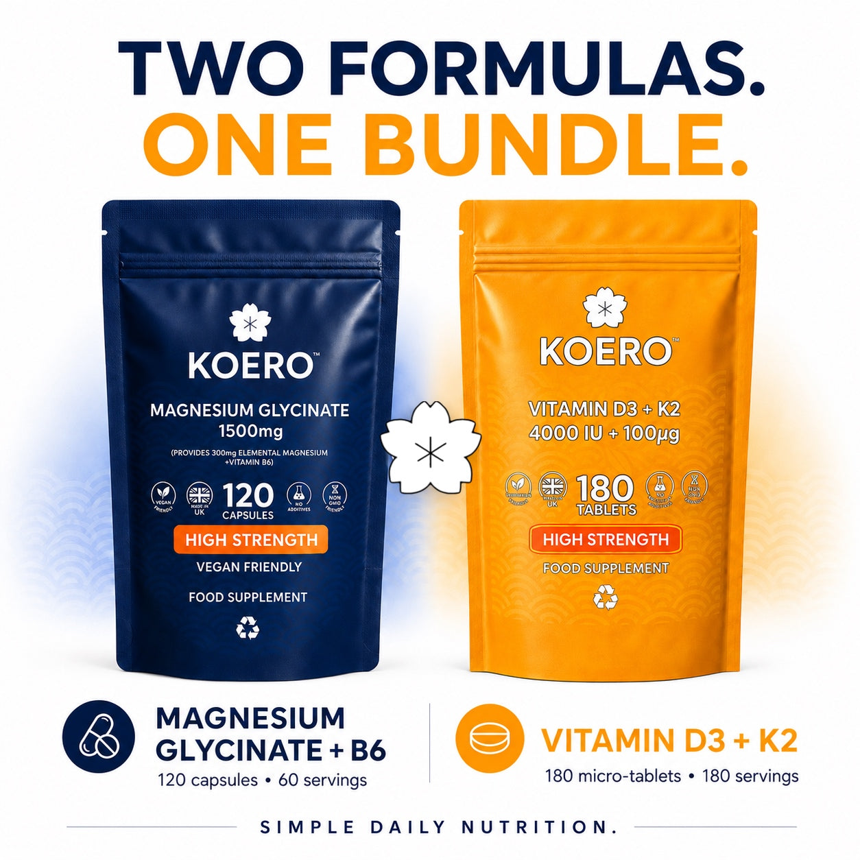 KOERO Magnesium Glycinate + Vitamin D3 & K2 bundle