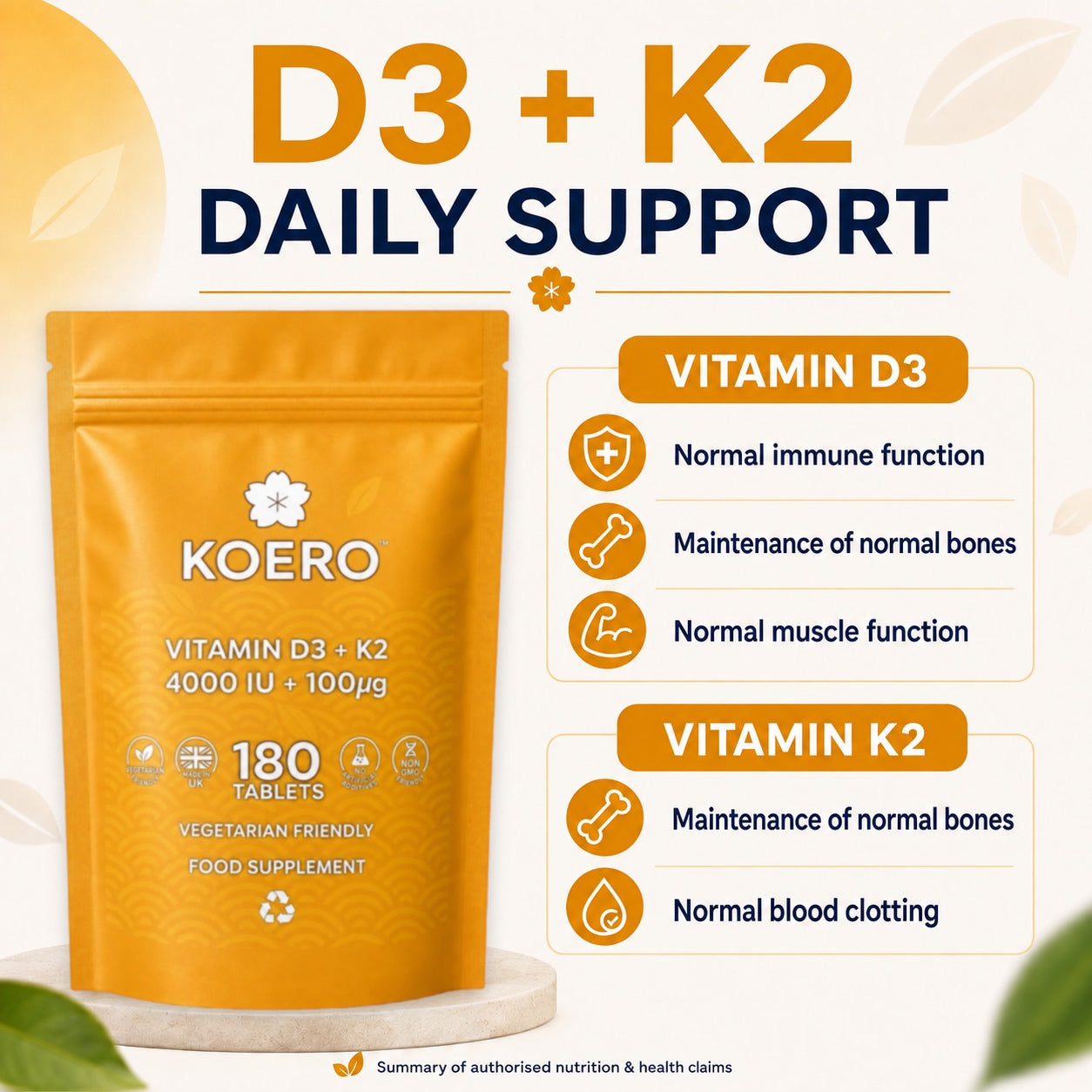 KOERO Vitamin D3 + K2 once-daily supplement routine