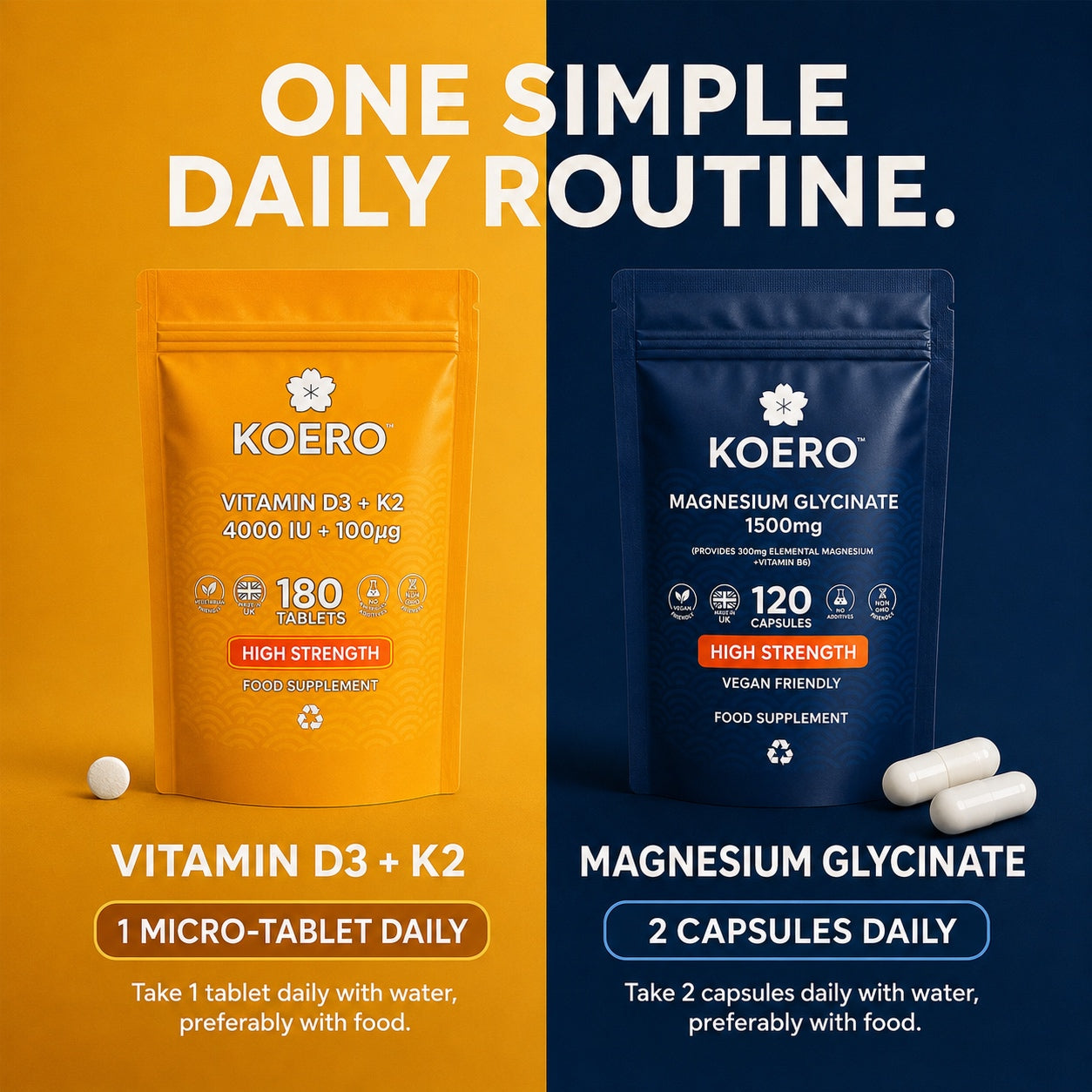 KOERO Magnesium Glycinate + Vitamin D3 & K2 bundle