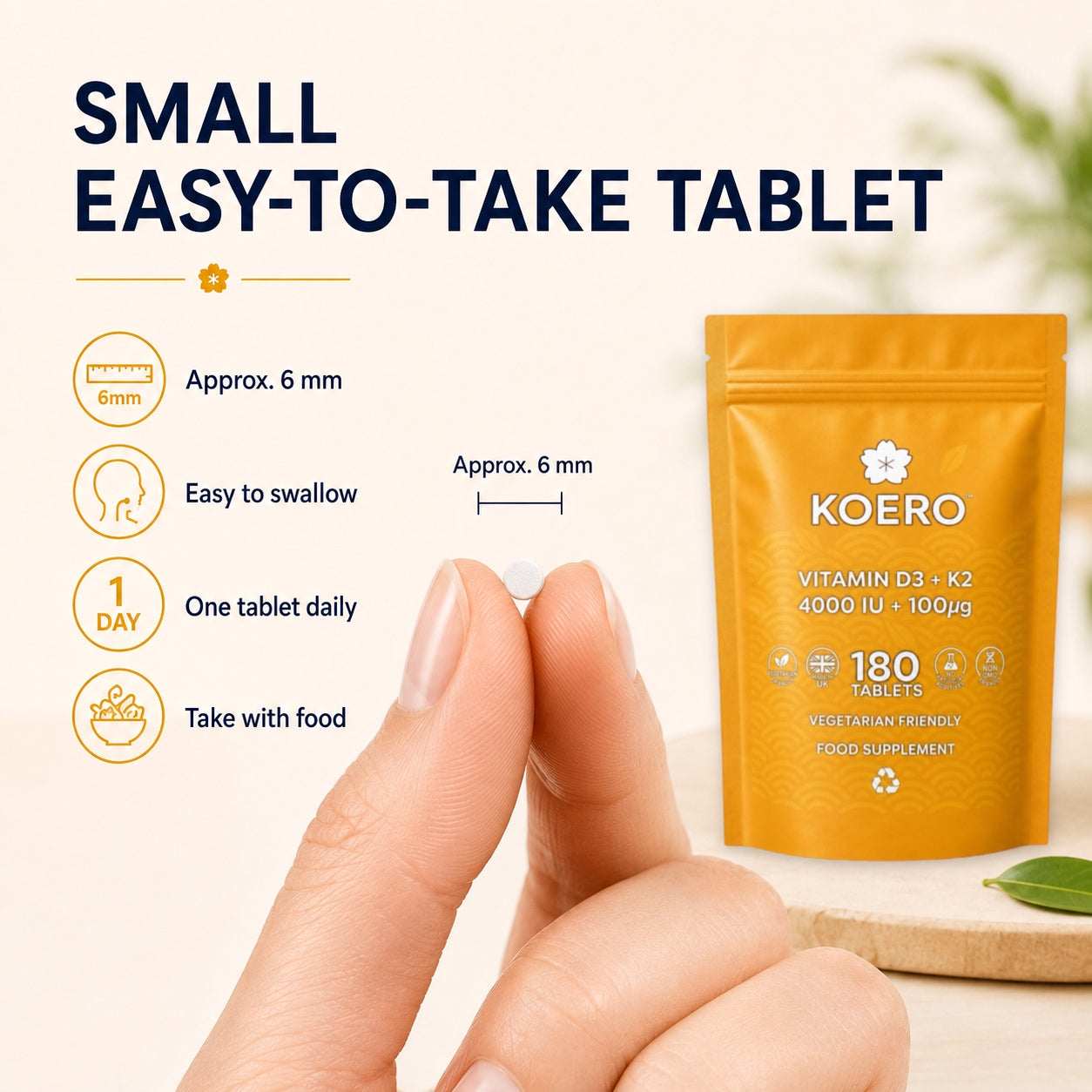 KOERO Vitamin D3 + K2 small easy-to-take tablet