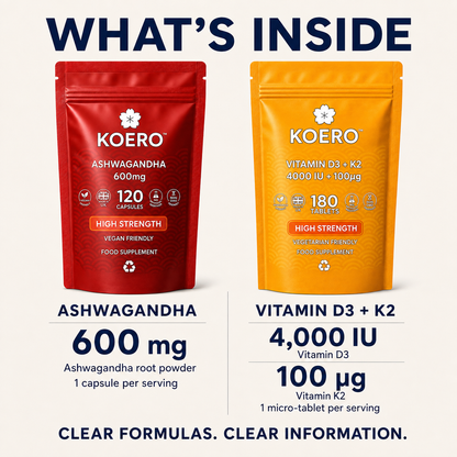 KOERO Ashwagandha + Vitamin D3 & K2 bundle