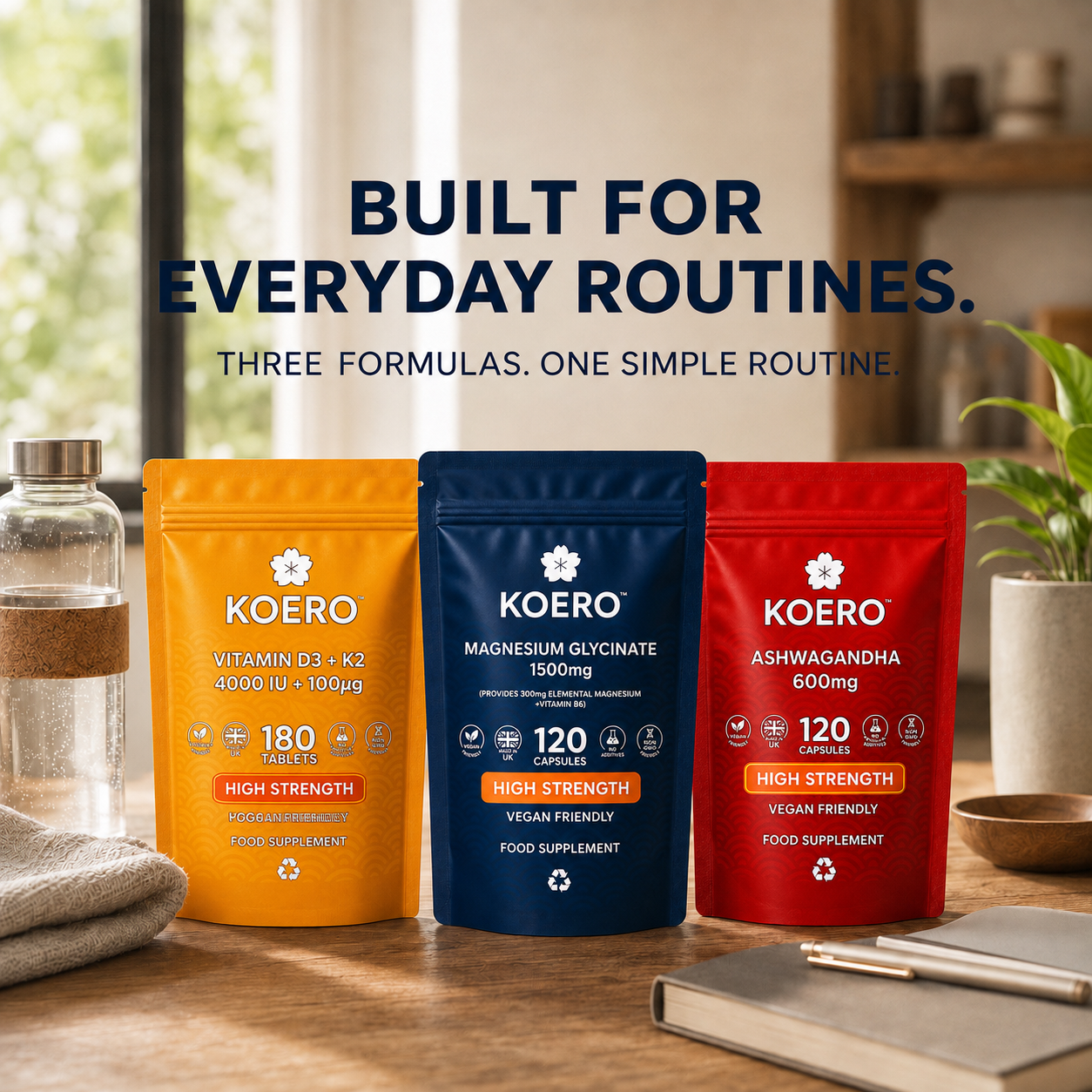 KOERO Complete Stack with Magnesium, Ashwagandha and Vitamin D3 + K2